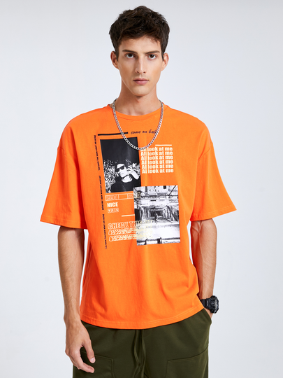 Men 100% Cotton View Of City And Slogan Printed T-shirt