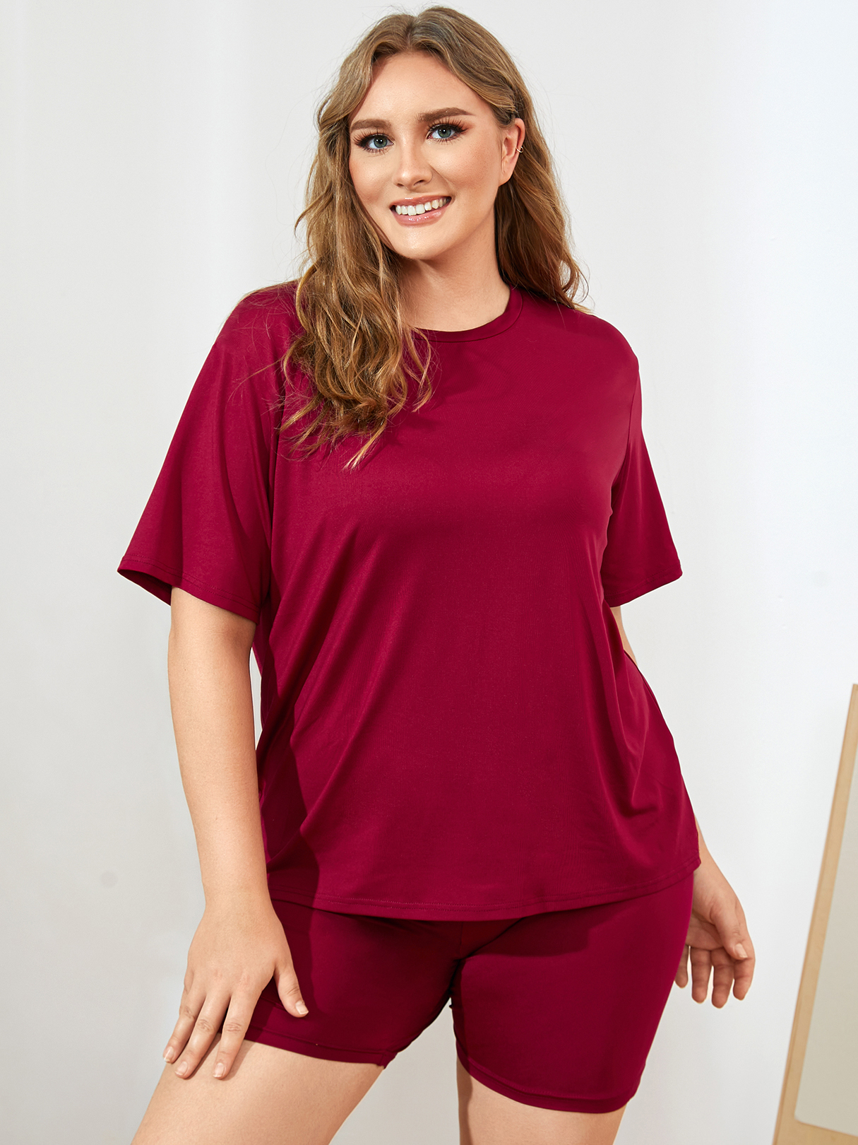 YOINS BASICS Plus Size Crew Neck Knit Short Sleeves Two Piece Outfit