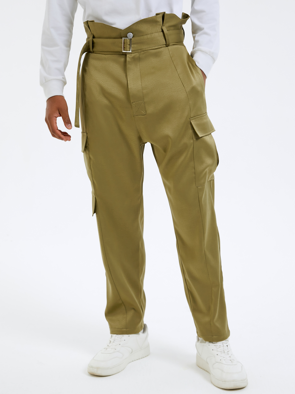 Men Fashion Belt Design High Waist Casual Pants