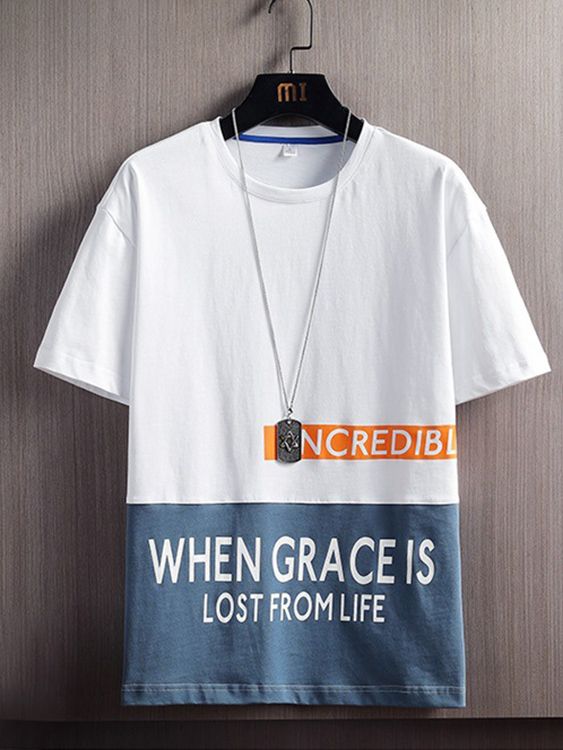 Men Summer Letter And Color Block T-Shirt