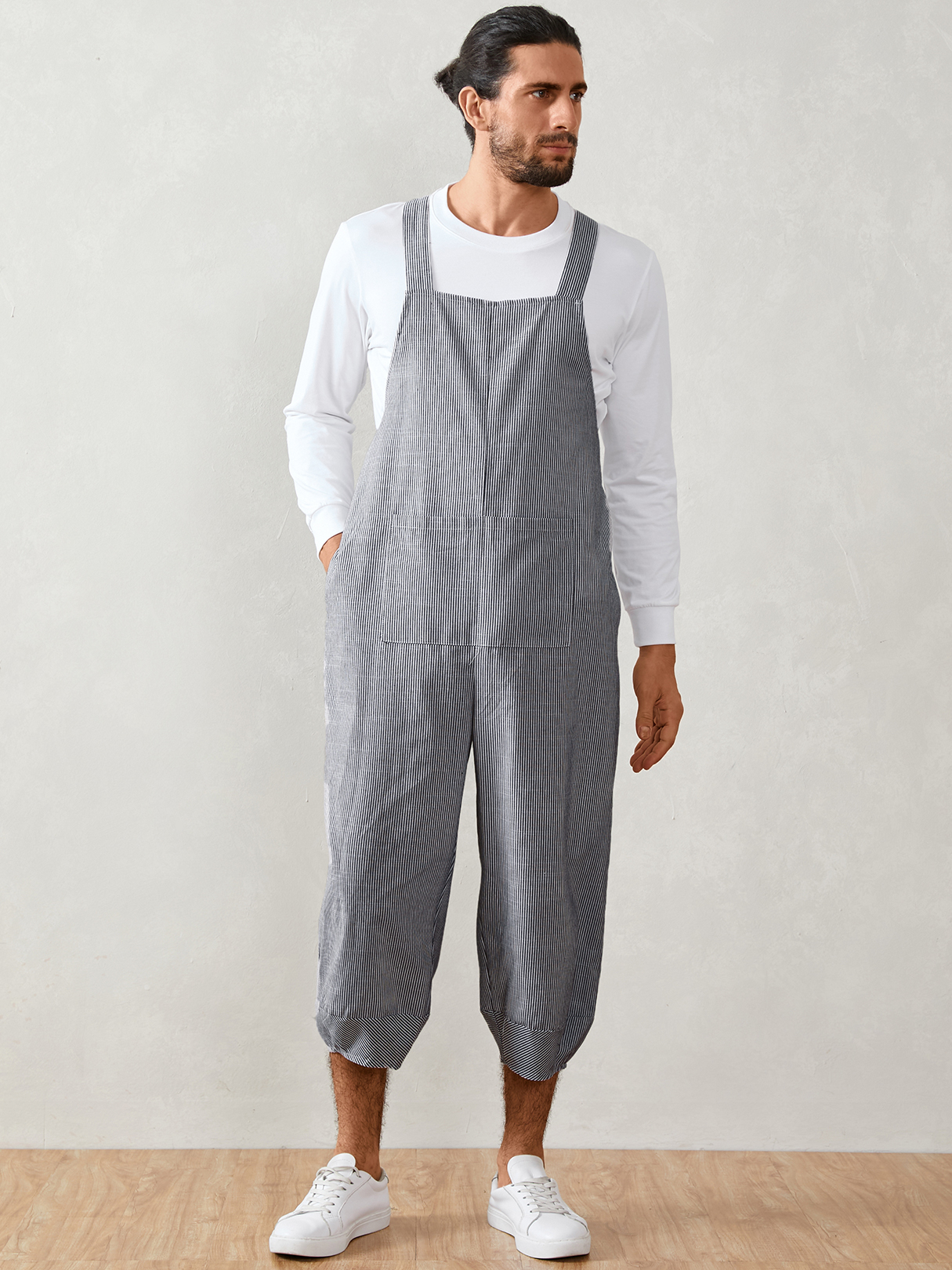 Men Fashion Knotted Casual Loose Overalls Suspender Jumpsuit