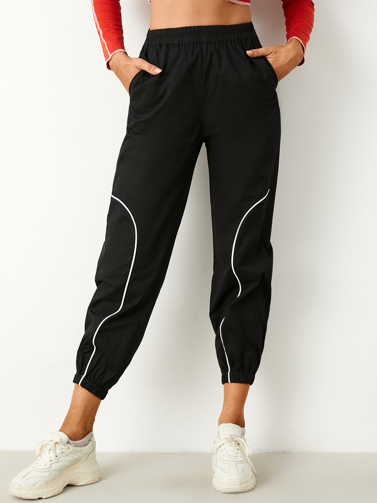 YOINS Black Contrast Stitch Pants