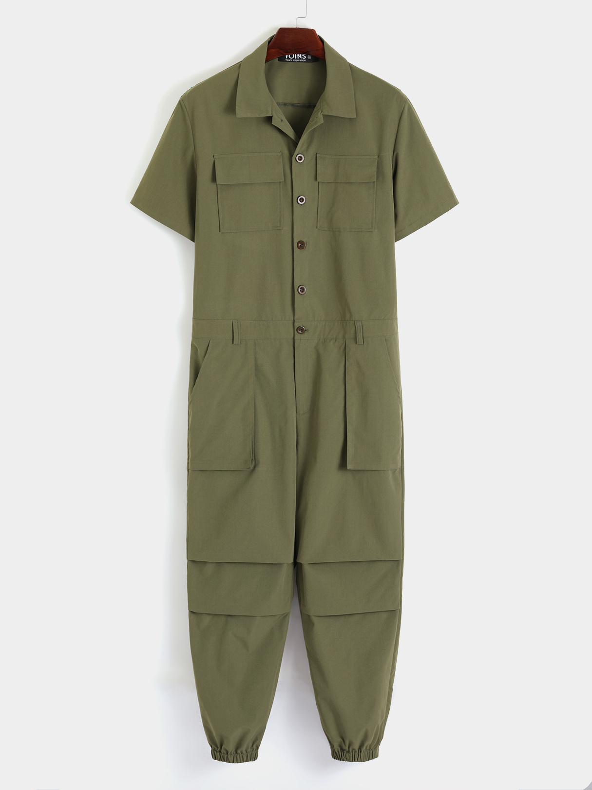 Men Button Front Overalls Short Sleeve Multi-pocket Workwear Romper Jumpsuits