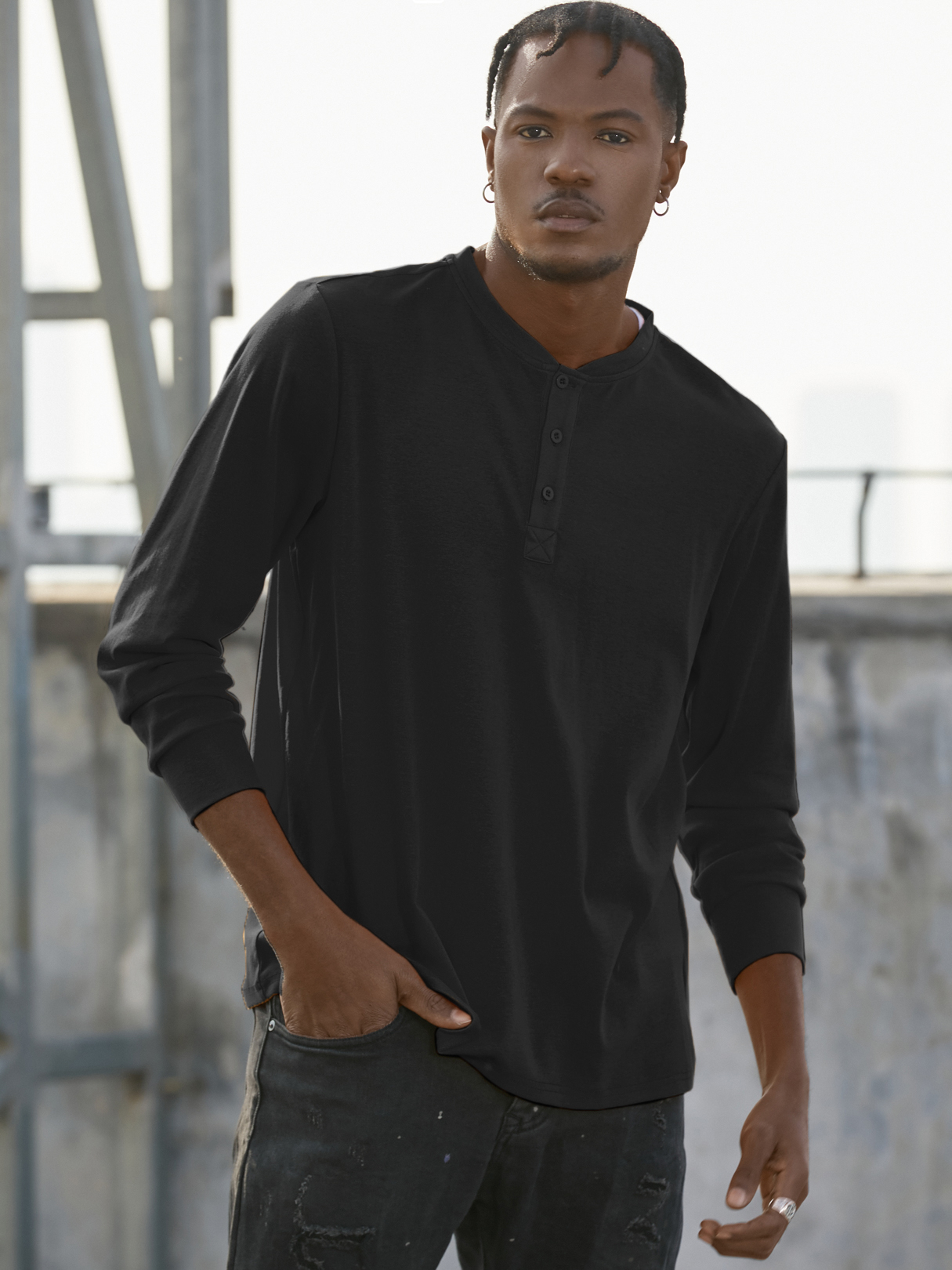 KOYYE Men Casual Solid Color Button Front Comfortable T-Shirt