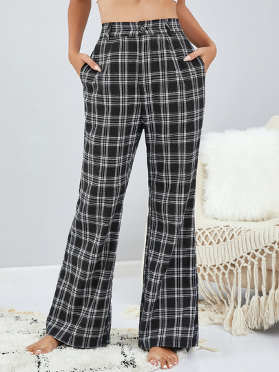 YOINS Black Plaid Flare Leg Pants