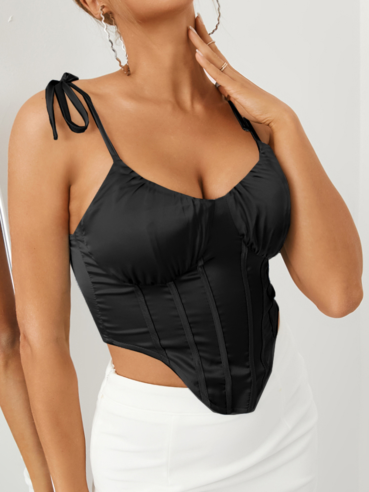 YOINS Zip Design Tie-up Design V-neck Sleeveless Cami