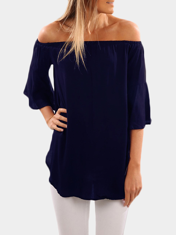 Navy Off The Shoulder Bell Sleeved Top