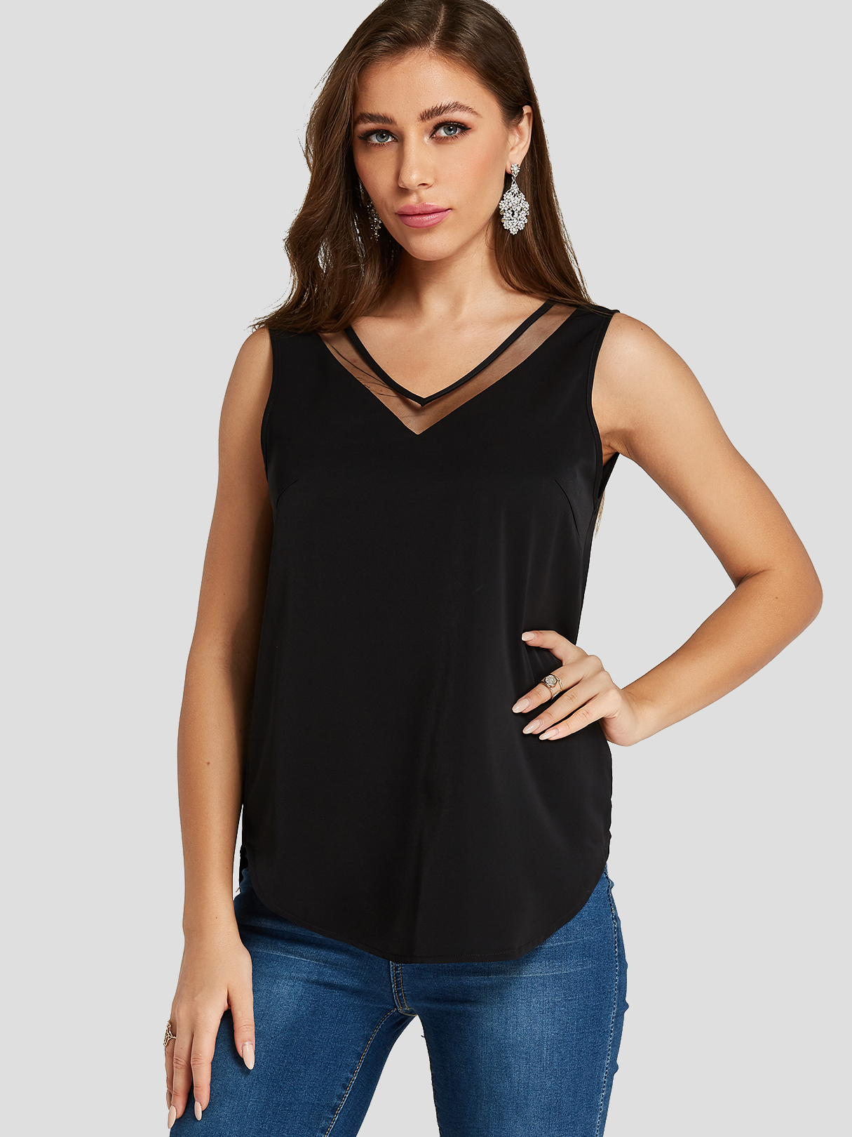 Black Backless Design V-neck Sleeveless Tank Top