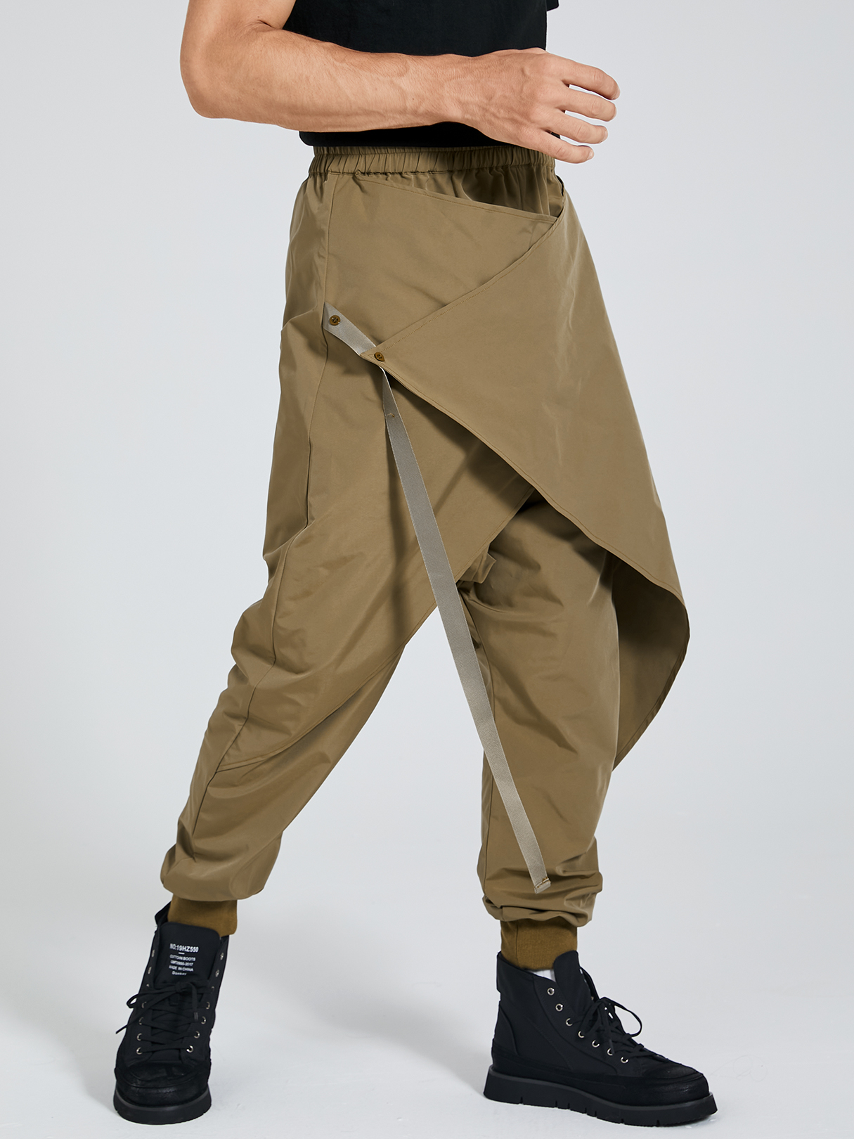 Men Japan Streetwear Hip Hop Punk Ribbon Splice Casual Harem Pants