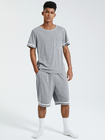 KOYYE Men Casual Plain Short Sleeve Homewear Pajamas Set